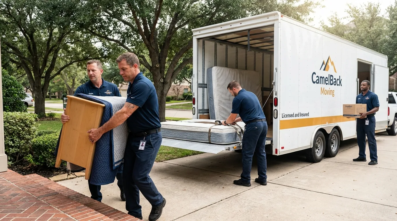 Crew loading residential truck for cross-state move from Raymond, NH